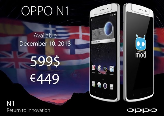 Oppo N1 smartphone with rotating camera hits Europe, US markets on December 10