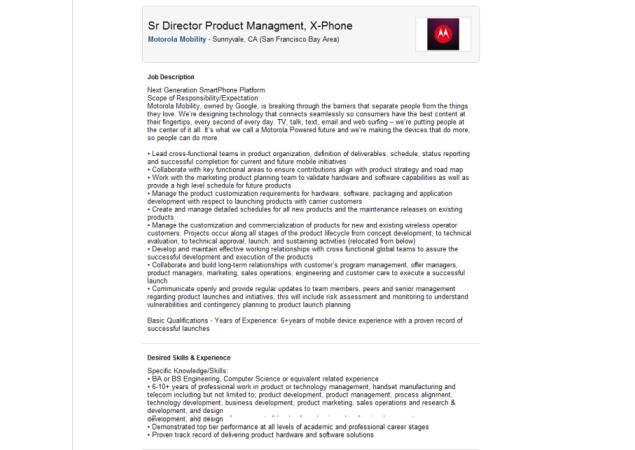 New job listing reveals that Motorola is indeed working on the X-Phone