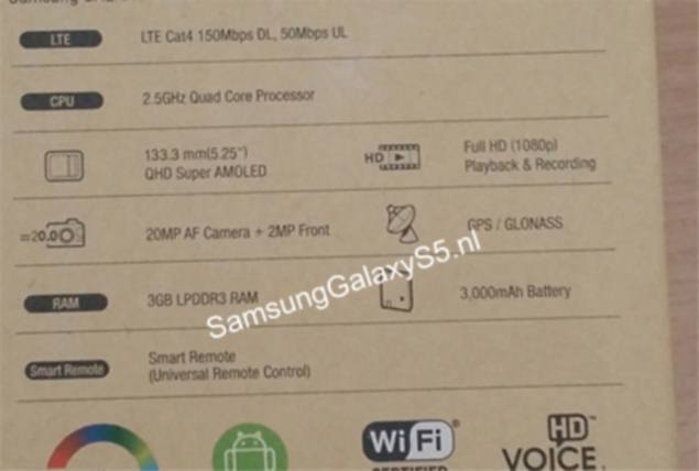 Samsung Galaxy S5 full specifications purportedly revealed via alleged retail box