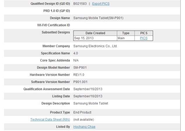 Rumoured Samsung Galaxy Note 12.2 tablet spotted at Bluetooth SIG filing