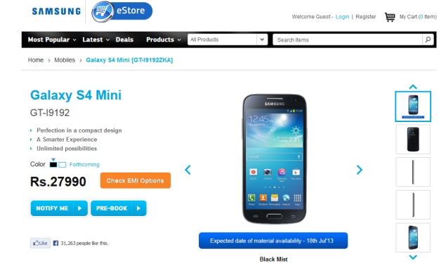 Samsung Galaxy S4 Mini now available for pre-orders at Rs. 27,990 Samsung Galaxy S4 Mini now available for pre-orders at Rs. 27,990