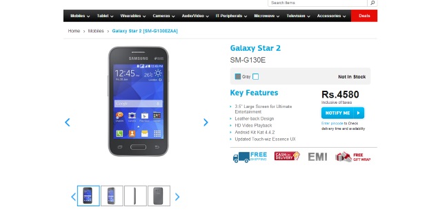 Samsung Galaxy Star 2 Now Listed on Company Site at Rs. 4,580 Samsung Galaxy Star 2 Now Listed on Company Site at Rs. 4,580