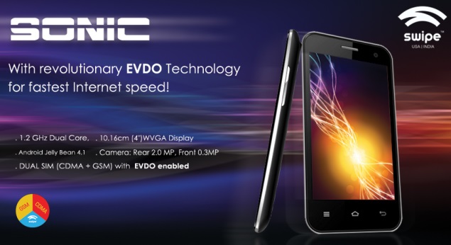 Swipe Sonic with GSM, CDMA support now available online at Rs. 7,399
