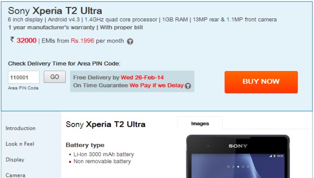 Sony Xperia T2 Ultra Battery Price