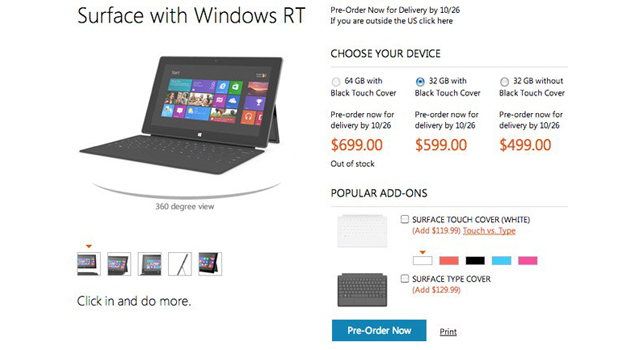 Microsoft Surface RT pricing revealed, 32GB without Touch Cover costs $499