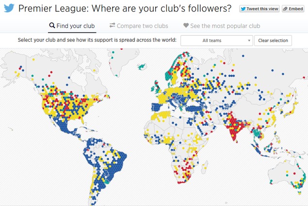 Twitter Unveils English Premier League Football Follower Interactive Map 