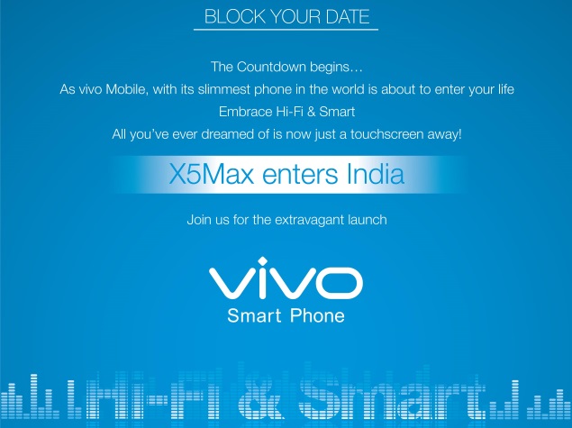 Vivo X5Max 'Slimmest' Smartphone Set to Launch in India on December 15