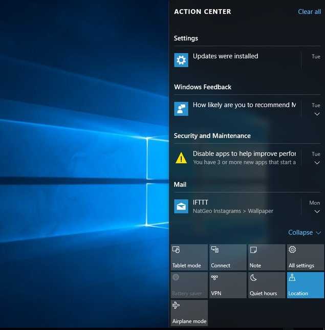 windows action center