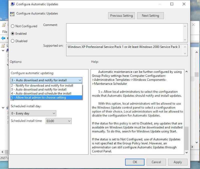 Enable Automatic Windows update. Disable. Windows automate. Enable Windows components.