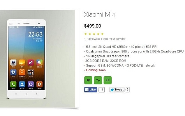 Xiaomi Mi 4 Gets Listed Online Again Ahead of Its July 22 Launch
