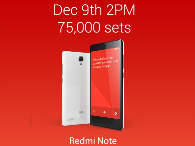 75,000 Xiaomi Redmi Note Phones to Go on Sale on Tuesday via Flipkart