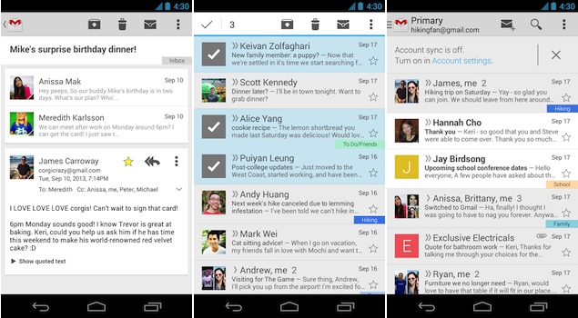 Gmail for Android updated with cards style conversations view