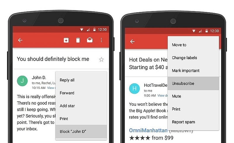 Gmail Gets 'Block' Sender Feature, Android App Adds Easy 'Unsubscribe'