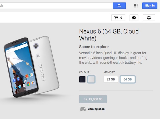 Google Nexus 6 price in India
