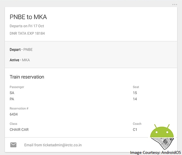 Google Now Starts Showing Indian Train Booking Details