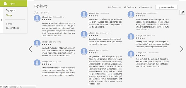 Google Play store bug replaces reviewers' names with 'A Google User'