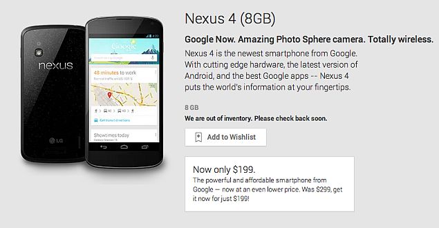 Google Nexus 4 8GB variant sold out on US Play store, not coming back
