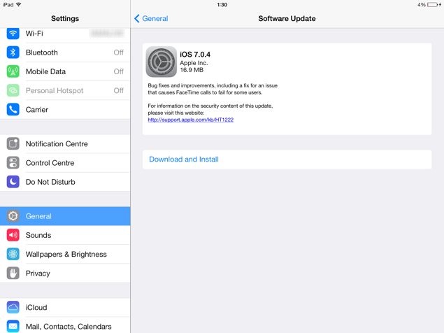 iOS 7.0.4 update brings fix for FaceTime issues and more
