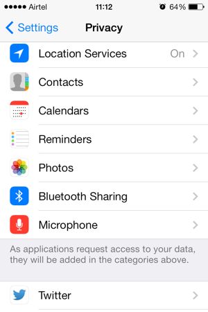 iOS 7 privacy controls