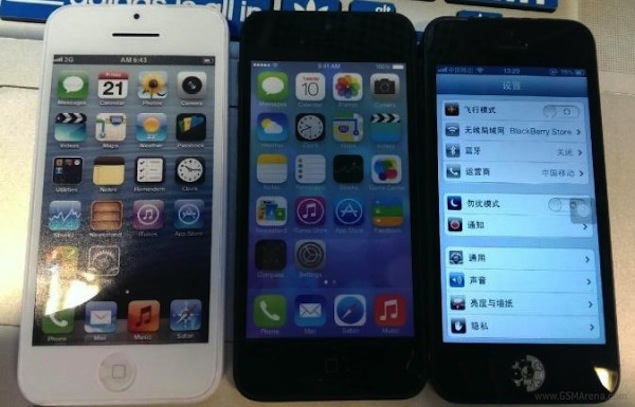 iPhone 5S and iPhone 5C pictured alongside iPhone 5 in leaked images
