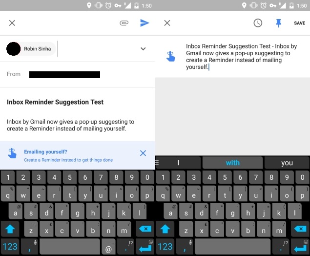 Inbox by Gmail Now Suggests Creating a Reminder Instead of Mailing Yourself