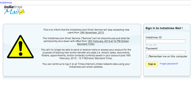 Indiatimes Mail to shut down by February 2013