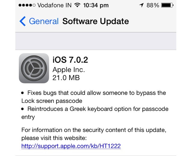 Apple releases iOS 7.0.2 update to fix lock screen security bugs 