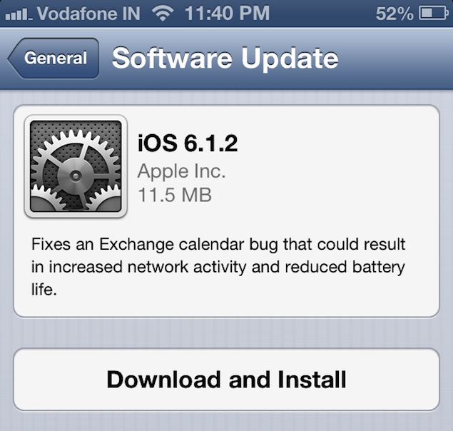 Apple releases iOS 6.1.2 update for fixing Exchange Calendar bug