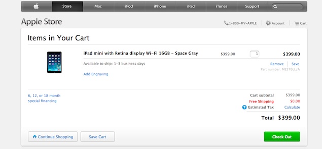 iPad mini with Retina display now available on Apple's online store
