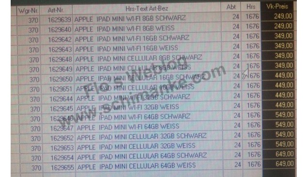 8GB Wi-Fi only iPad mini to cost €249, 64GB with cellular €649: Report