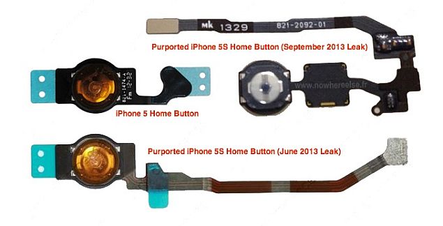 iPhone 5S home button assembly picture suggests fingerprint scanner support