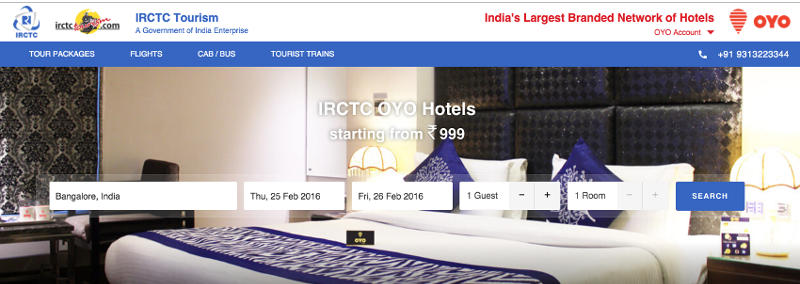 IRCTC, Oyo Rooms Partner to Offer Room Bookings to Train Passengers