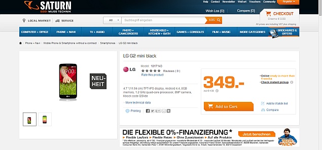 LG G2 mini pricing revealed via online retail listing