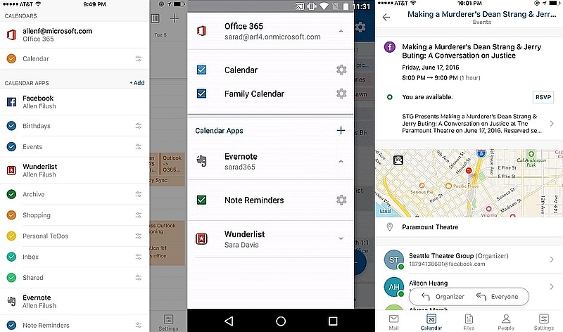 Outlook for Android iOS Gets Evernote Facebook Wunderlist Calendar