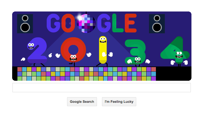 New Year's Eve 2013 marked by an animated Google doodle