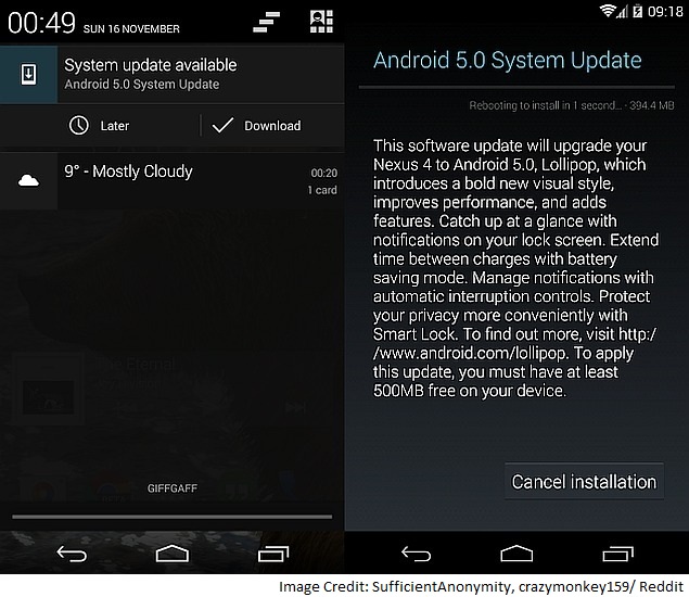 Android 5.0 Lollipop OTA Update Rollout Begins for Google Nexus 4