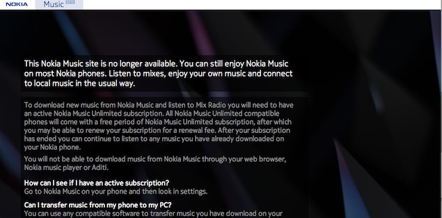 Nokia shuts down PC version of Nokia Music service in India