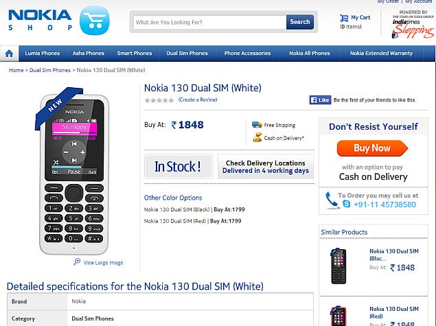 Nokia 130 Dual SIM Feature Phone Launched at Rs. 1,848
