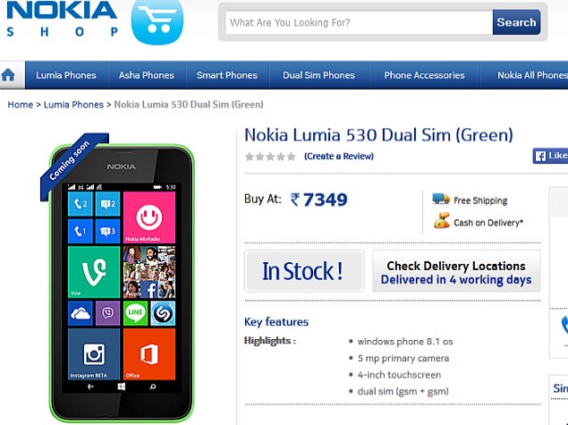 Nokia Lumia 530 Dual SIM With Windows Phone 8.1 Launched at Rs. 7,349