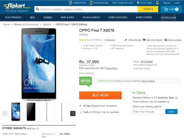 Oppo Find 7 Now Exclusively Available Online via Flipkart