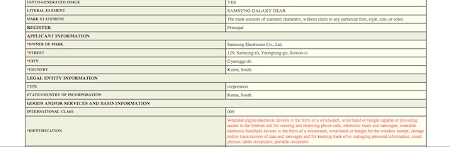 Samsung's trademark filing for 'Galaxy Gear' reveals the name of its upcoming smart watch
