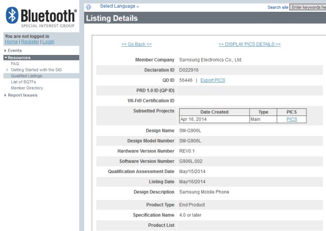 Samsung Galaxy S5 Prime 'SM-G906L' Listed on Bluetooth SIG Database