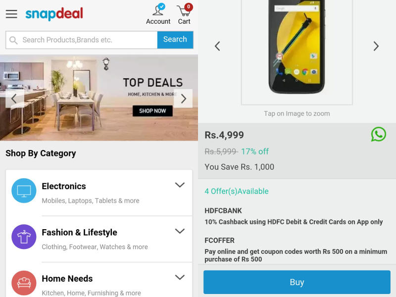 Snapdeal Counters Flipkart Lite With Snap-Lite Mobile Website