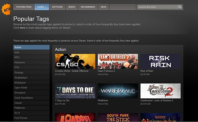 Steam gets new game 'Tag' feature for improved browsing and discovery