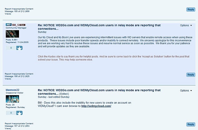 WD2Go and WDMyCloud service users experiencing access problems