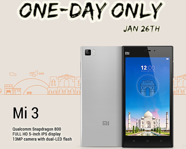 Xiaomi Mi 3 to Go on Sale Again on Republic Day