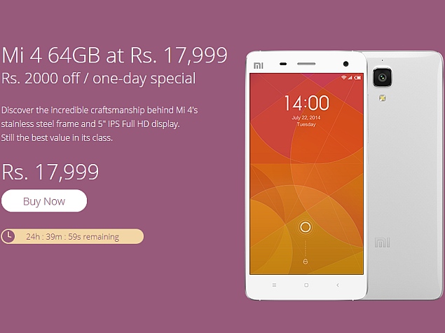 Xiaomi Mi 4 64GB Price in India Slashed for a Day