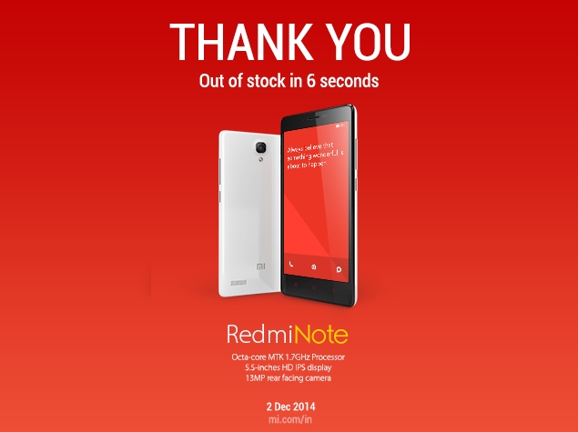 50,000 Redmi Note Units Go Out of Stock in 6 Seconds, Says Xiaomi
