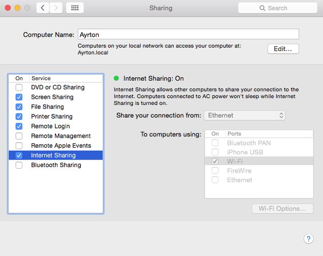 Use OS X MacBook as Wi-Fi Hotspot