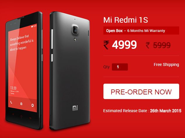 Xiaomi Redmi 1S Refurbished, Unboxed Units to Go on Sale Thursday